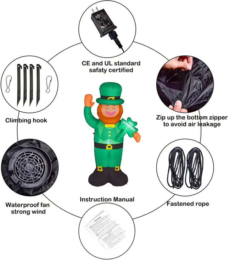 Lucky Leprechaun Lighted Inflatable Blow Up - 5.9 Feet Tall - The Country Christmas Loft