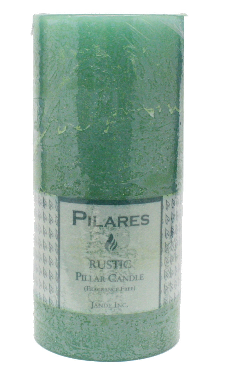 Rustic Pillar Candle - 6 Inch Green