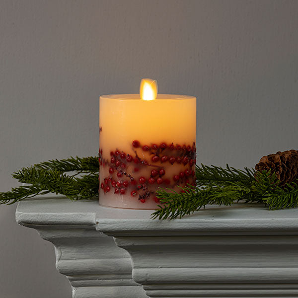 Luminara White Holiday Inclusion Moving Flame  Pillar - The Country Christmas Loft