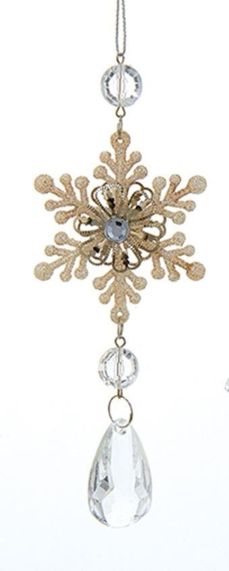 Platinum Snowflake Drop Acrylic Ornament -  Oval Shape - The Country Christmas Loft