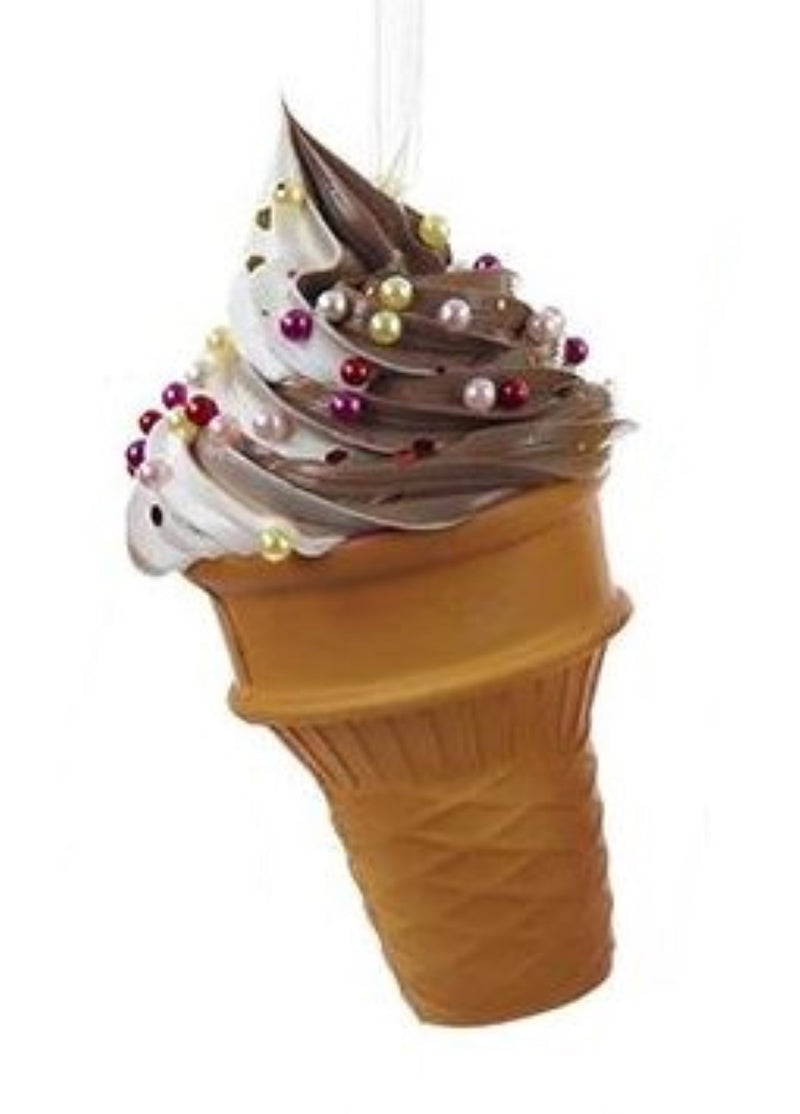 Foam Ice Cream Cone Ornament - Vanilla Chocolate Twist with Candies - The Country Christmas Loft