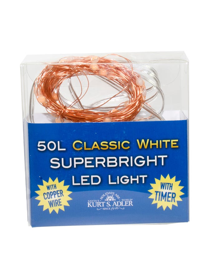 50-Light Battery-Operated Classic White Superbright LED Light Set - The Country Christmas Loft