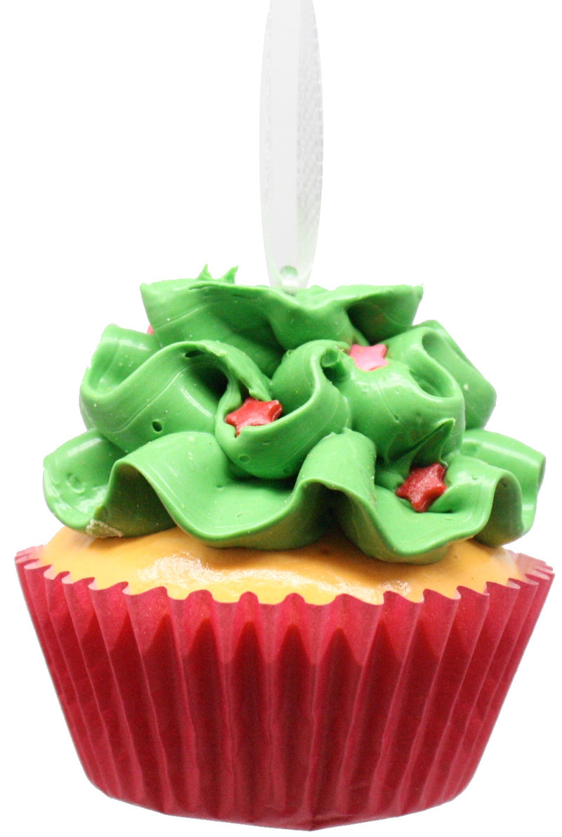 Flower Cupcake Ornaments - Green With Shaped Sprinkles