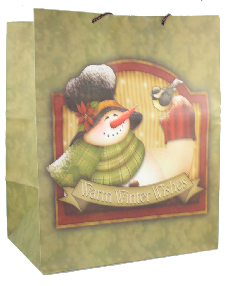 Matte Finish Deluxe Gift Bag - Snowman With Birds - - The Country Christmas Loft