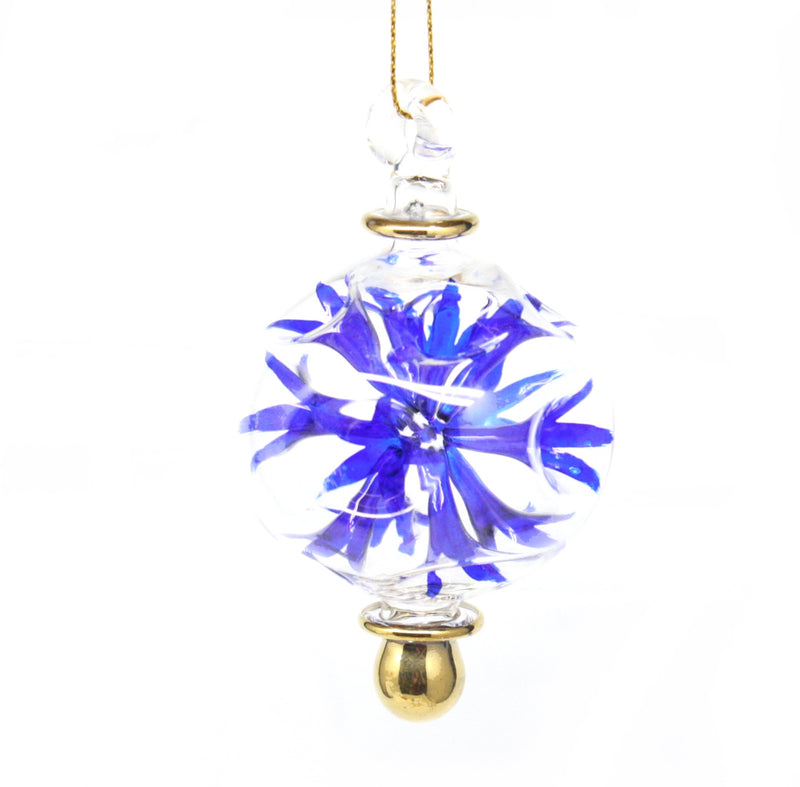 Glass Blown Pierced Ball Ornament - Blue