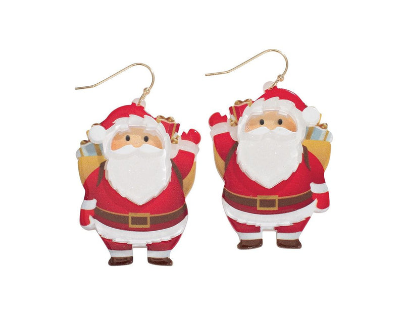 Waving Jolly Santa - Earrings