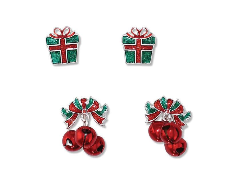 Present and Jingle Bell Duo - Post Earrings - The Country Christmas Loft