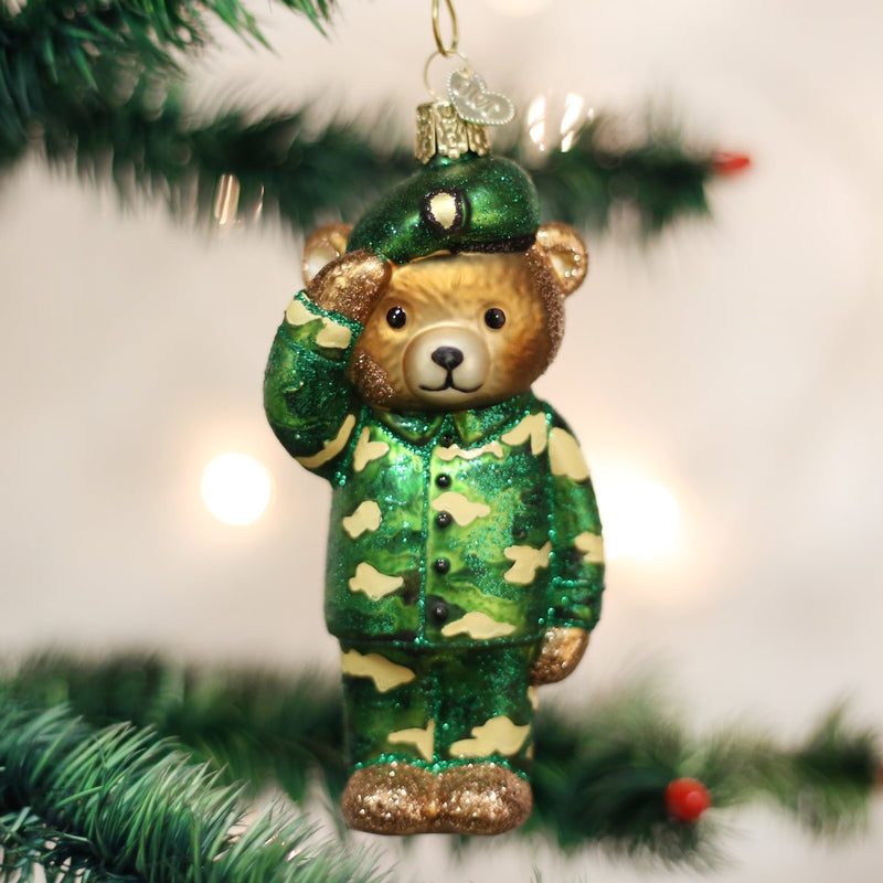 Army Bear Glass Ornament - The Country Christmas Loft