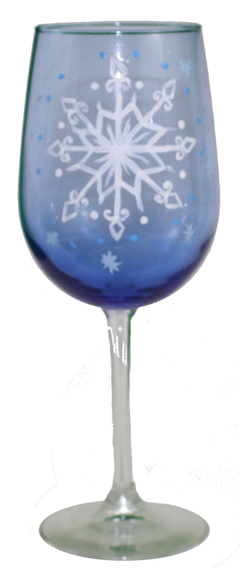 Whimsy Inspired Handpainted Stem Wine Glass (Blue Snowflake) - The Country Christmas Loft