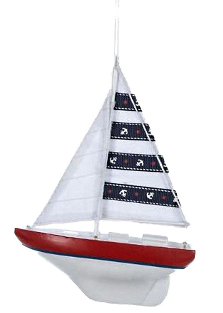 Wooden Yacht W/Sails Ornament - Red - The Country Christmas Loft