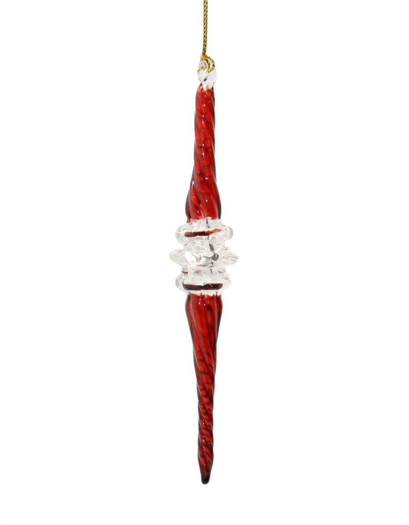 Outer Swirl Icicle Glass Ornaments - Christmas Red - Clear Center