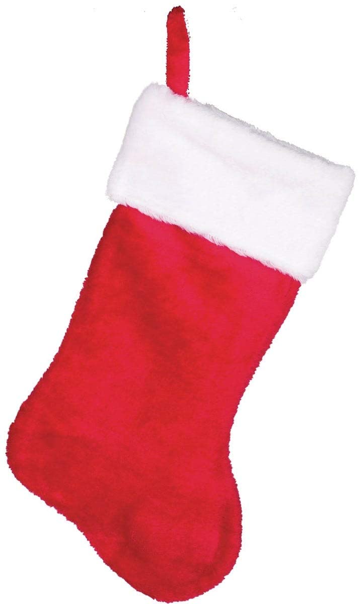 17" Red Plush Stocking With White Cuff - The Country Christmas Loft