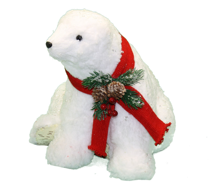 Sitting Polar Bear Wearing Scarf - The Country Christmas Loft