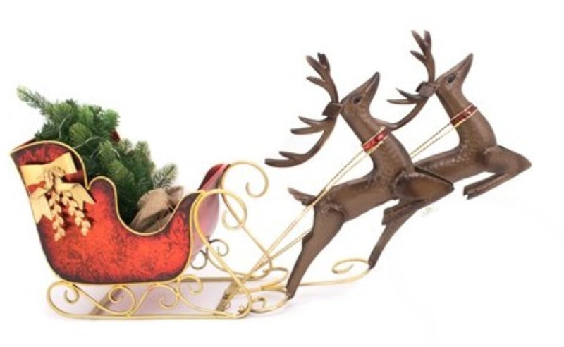 Iron Sleigh with 2 Reindeer tabletop Figurine - The Country Christmas Loft