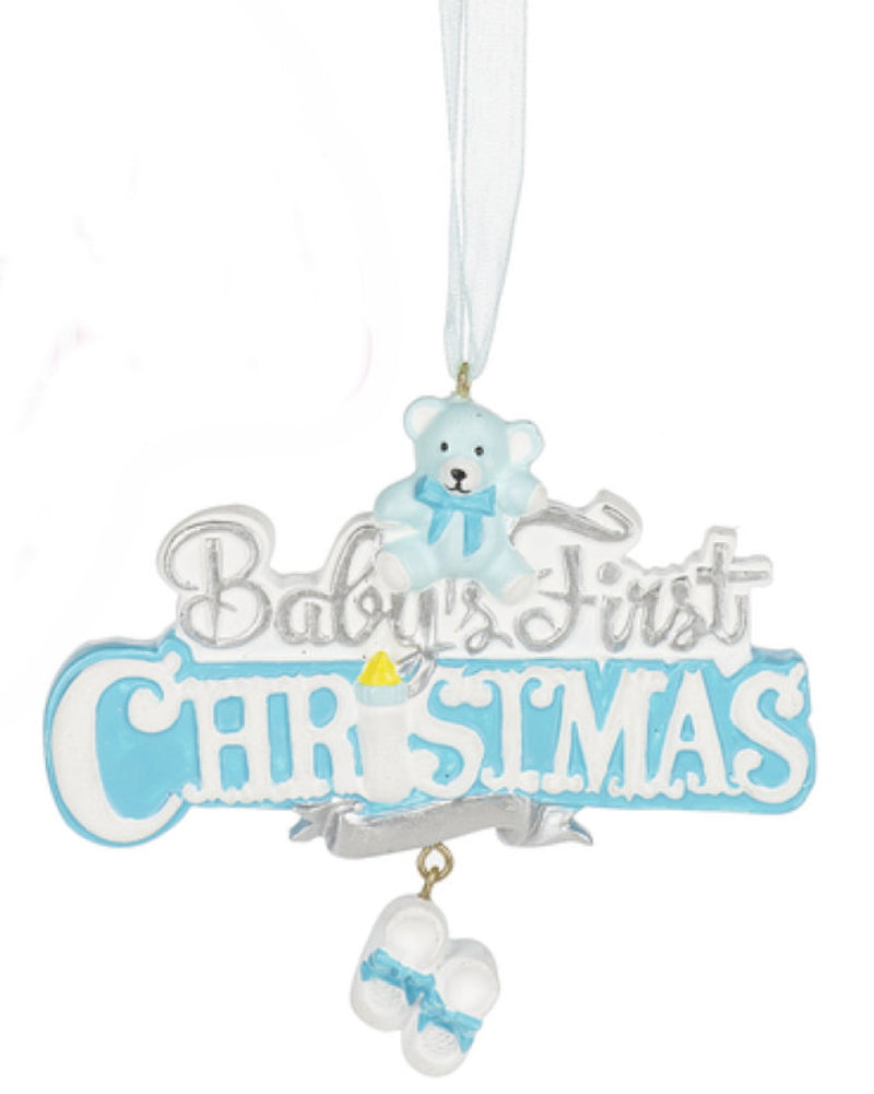 Baby's First Christmas Ornament with Bear - Blue - The Country Christmas Loft