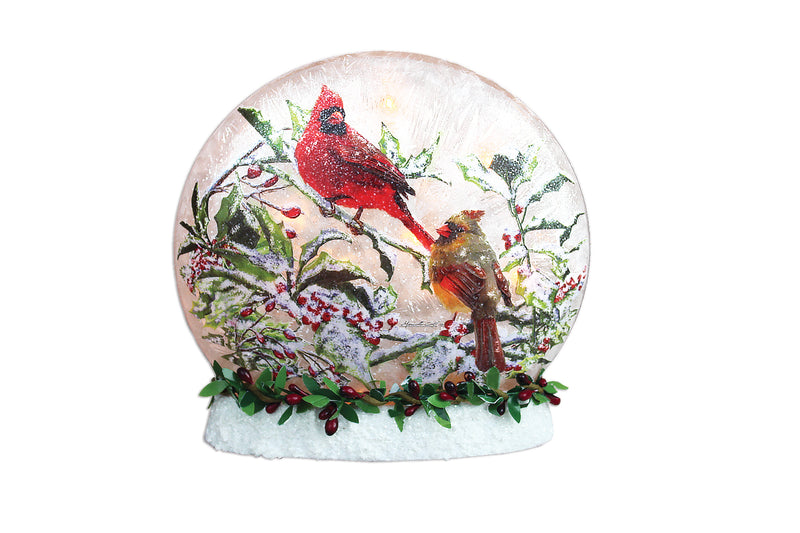 Holly and Cardinal Lighted Orb with Resin Base