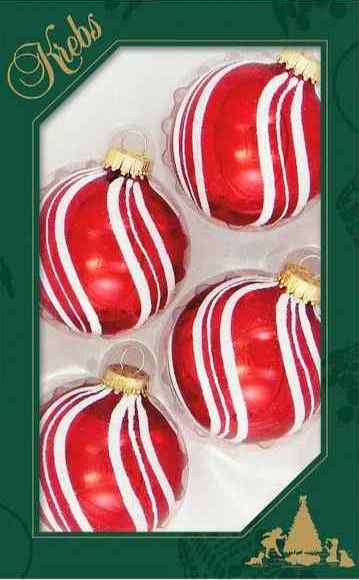 Candy Apple Stripe Reflective Glass Balls - 4 Pack - The Country Christmas Loft
