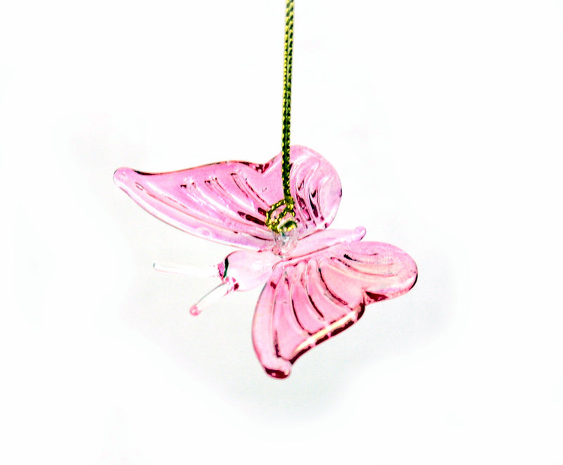 Blown Glass Butterfly Ornament - Pink