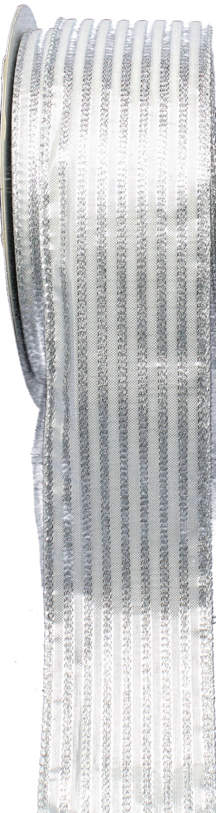Silver / Silver Stripe Wire Edged Ribbon - Per Yard - The Country Christmas Loft