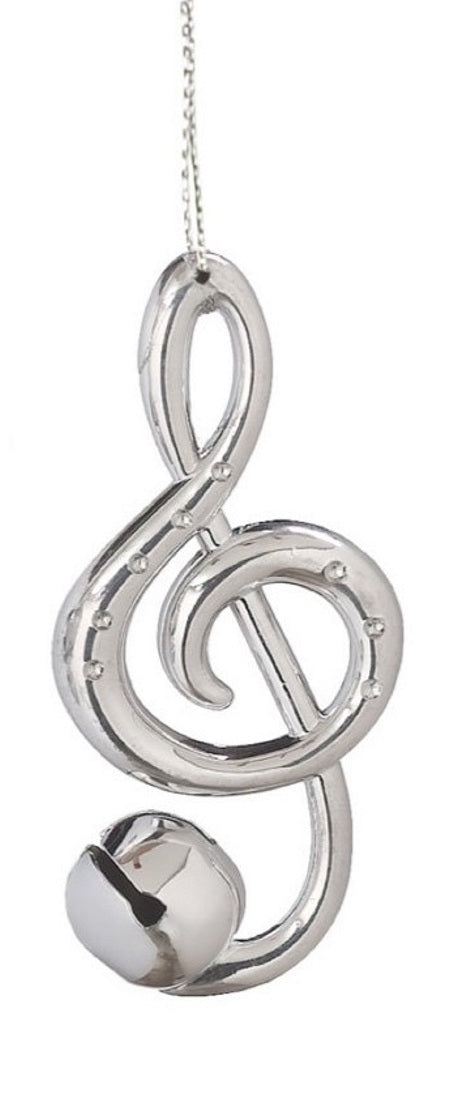 Silver Bell Musical Note Ornament - Cleff - The Country Christmas Loft