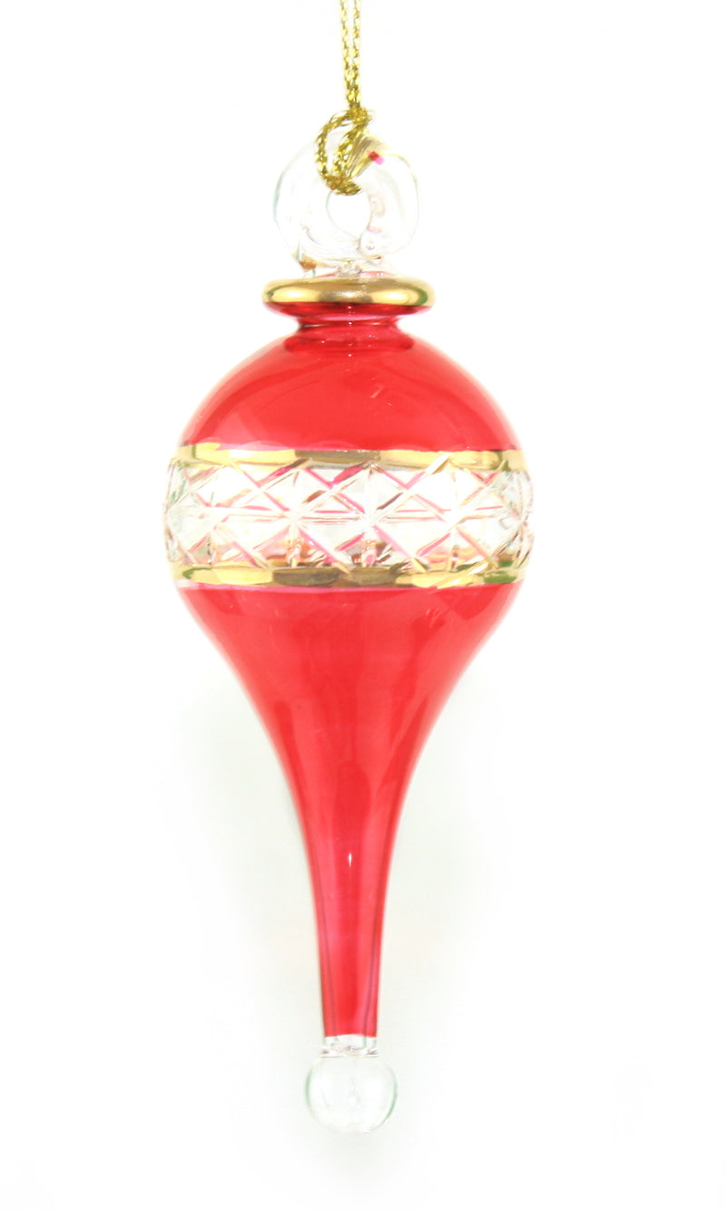 Lattice Glass Ornaments With Gold Accents - Red Stretched Teardrop