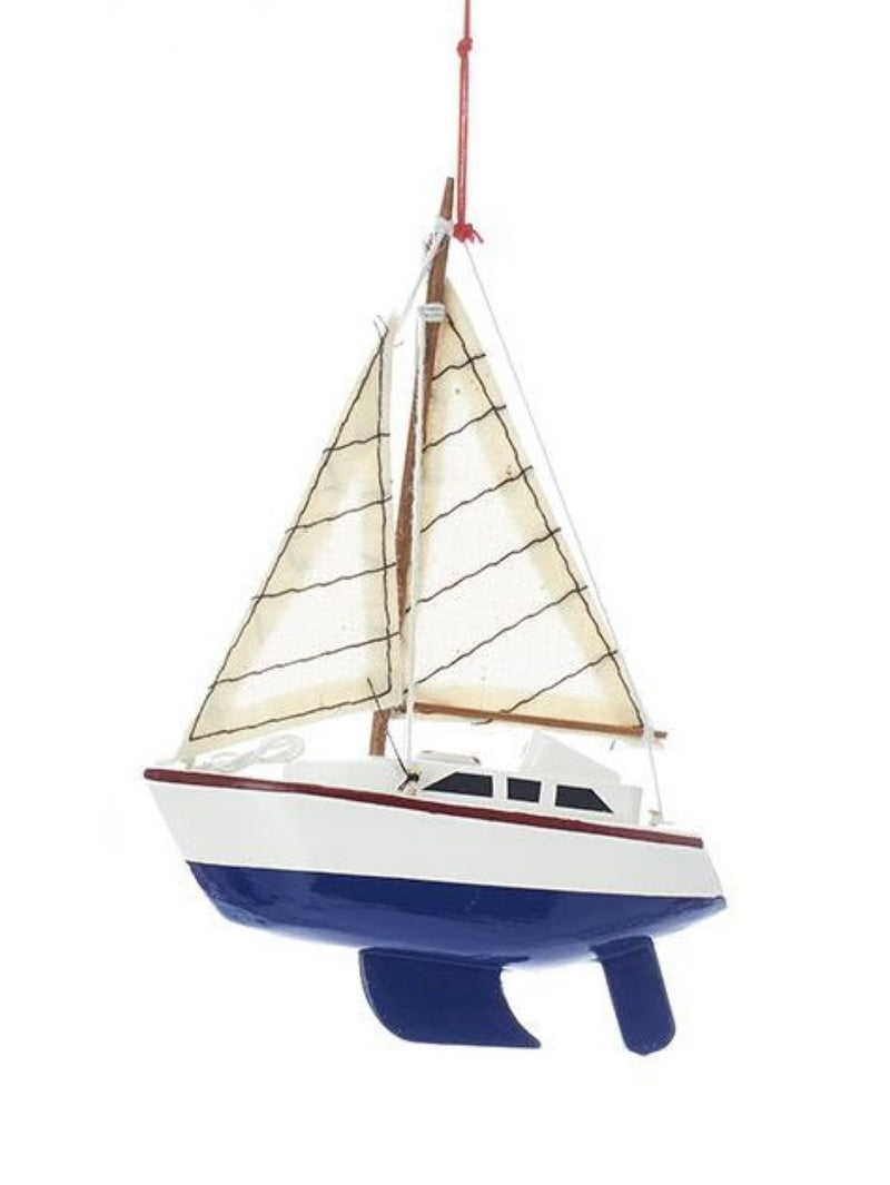 Yacht With Sails Wooden Ornament - Blue