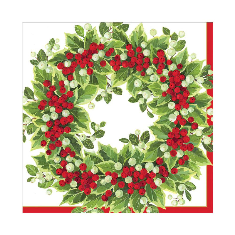Holly and Berry Wreath Paper Luncheon Napkins - The Country Christmas Loft