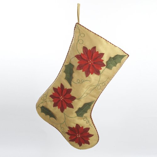 Gold Stocking With Poinsettia - The Country Christmas Loft