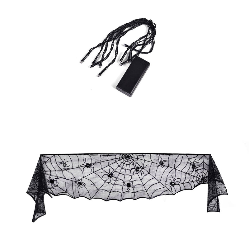 Spider Web Mantel Scarf with  String Lights - The Country Christmas Loft