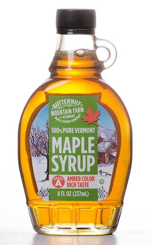 Amber Rich Vermont Maple Syrup Glass Jug - 8 Ounce - The Country Christmas Loft