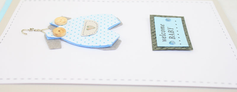 Handmade Embellished Welcome Baby Card - Baby Boy Outfit