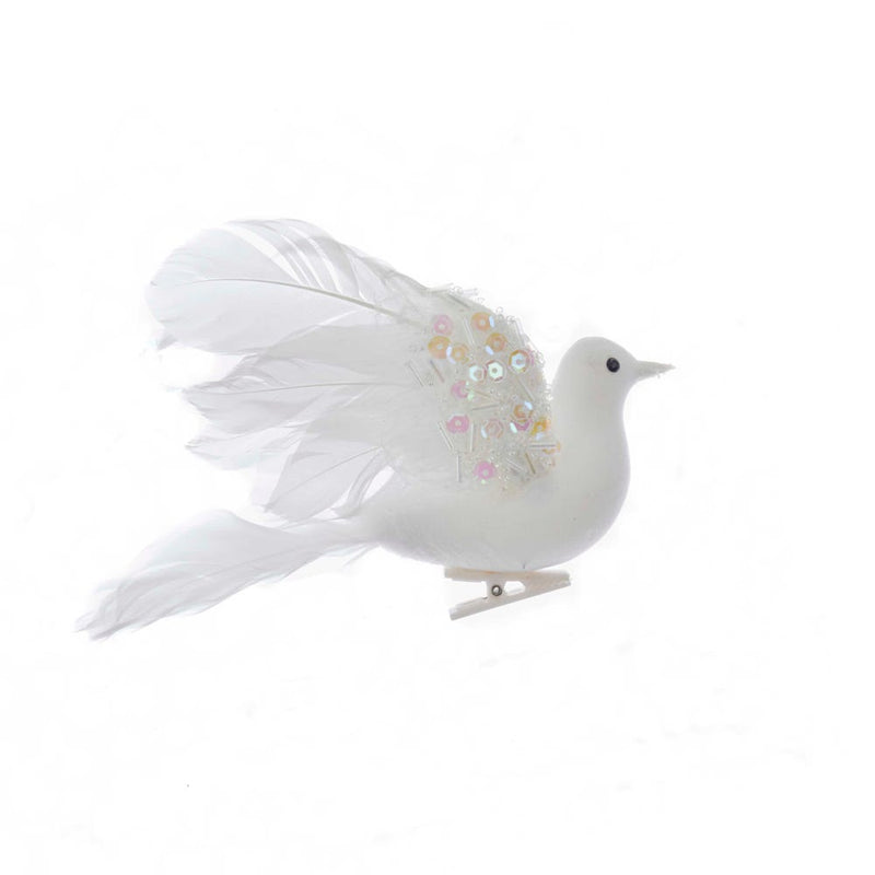 White Feather Flying Dove Clip Ornament