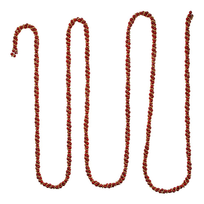 9' Red/Gold Beads Twisted Garland - The Country Christmas Loft