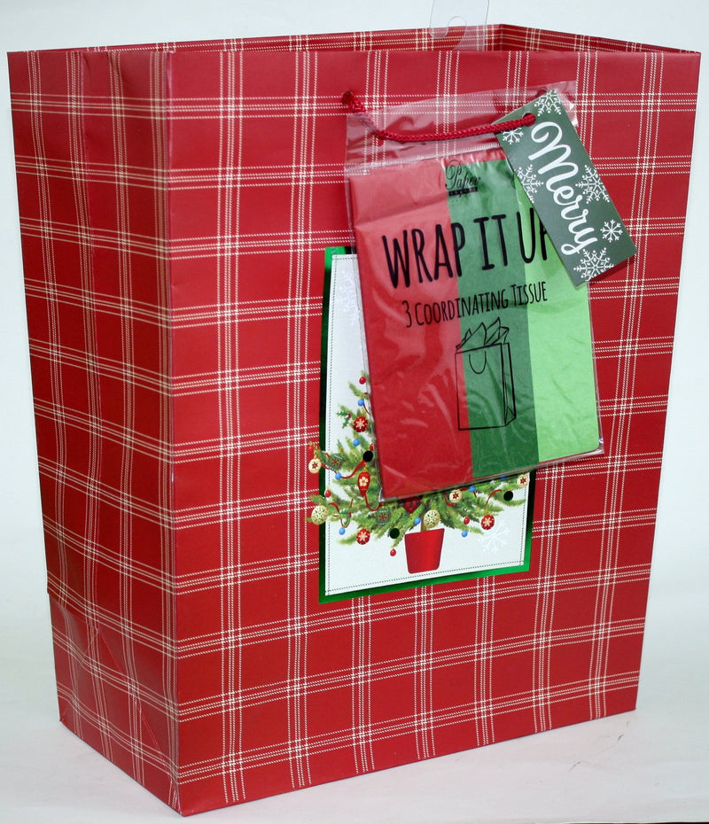 Traditional Gift Bag With Matching Tissue - Plaid Tree Large