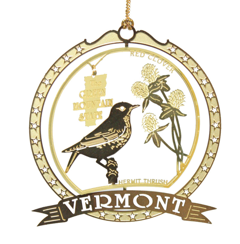 Solid Brass Ornament - Vermont State Bird / Flower - The Country Christmas Loft