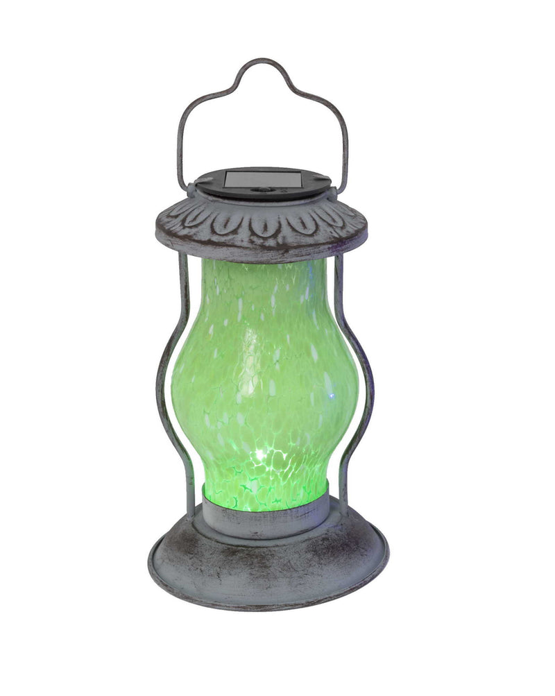 Solar Lighted Metal & Glass Lantern - Green - The Country Christmas Loft