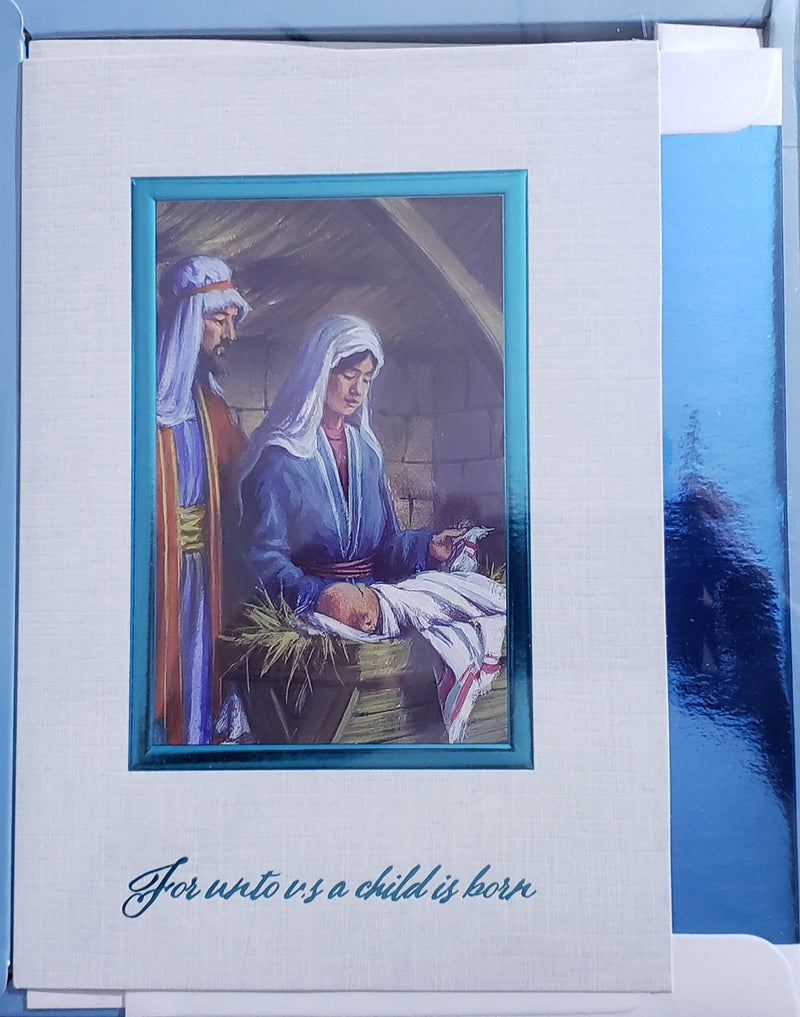 Holiday Luxury Religious Favorites 18 Card Box - For unto us a child is born - The Country Christmas Loft