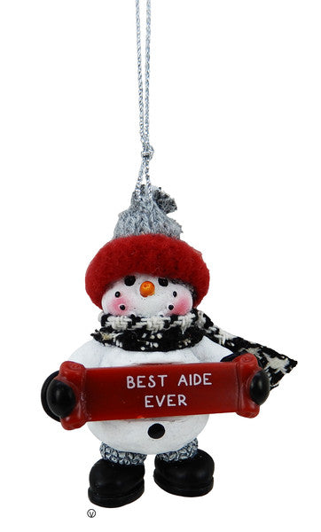 Cozy Snowman Ornament - Best Aide Ever - The Country Christmas Loft