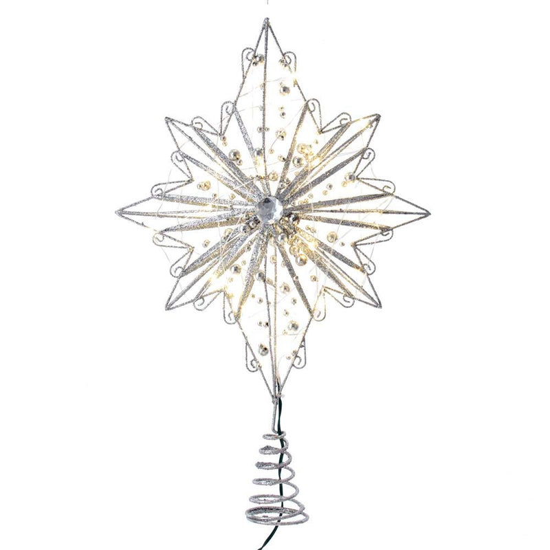 Warm White Fairy LED Silver Star Treetop - 15 Inch