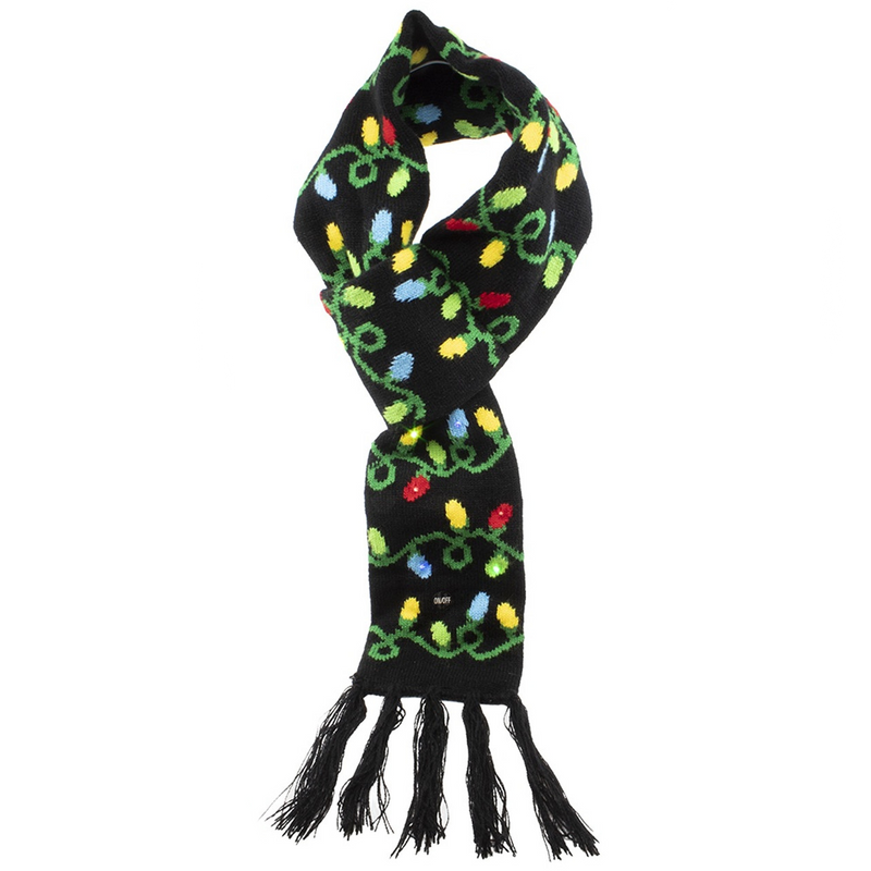 Battery-Operated LED Christmas Knit Scarf - Black - The Country Christmas Loft