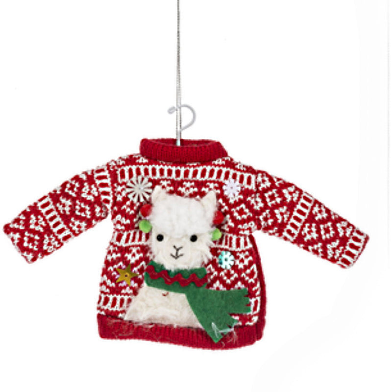 Llama Ugly Sweater Ornament -  Red Scarf - The Country Christmas Loft