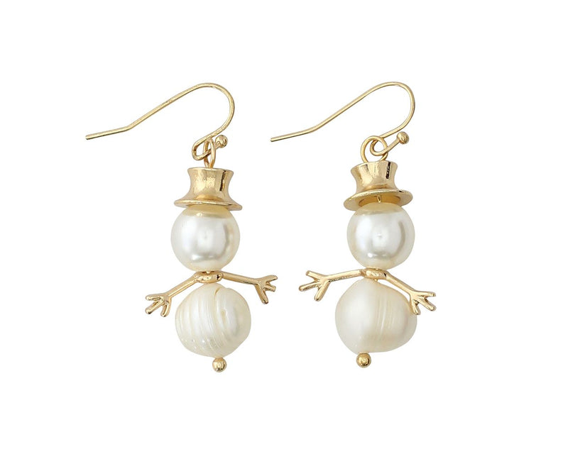Gold Pearl Snowmen - Earrings - The Country Christmas Loft