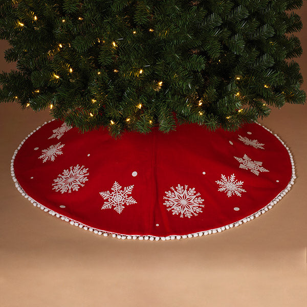 48" Red Felt Pom Pom Tree Skirt - The Country Christmas Loft