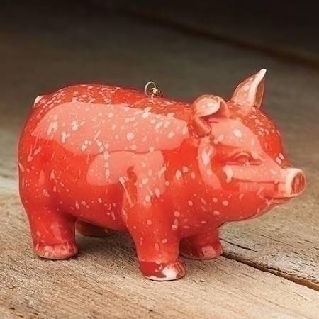 Prosperity Pig Red Speckled 3 X 2 Inch Glazed Ceramic Hanging Tree Ornament - The Country Christmas Loft