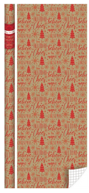 Foil Embossed Kraft Roll Wrap - 30" x 120" - Christmas Notions
