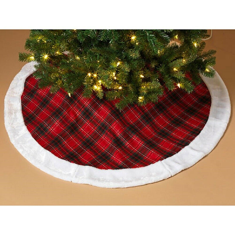 48" Red Plaid Tree Skirt With Faux Fur Border - The Country Christmas Loft