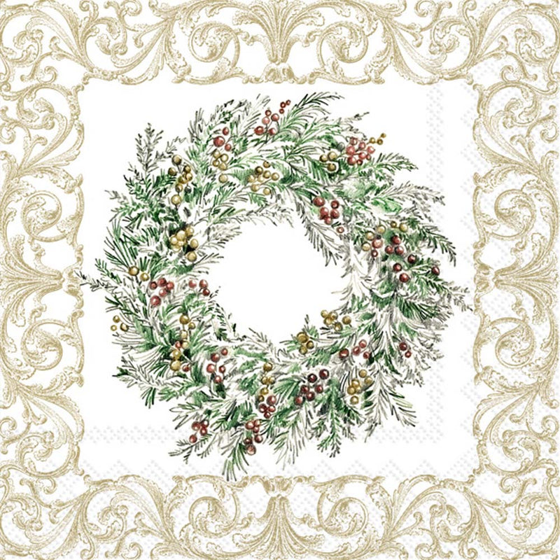 Holiday Berry Wreath - Cocktail Napkin - The Country Christmas Loft