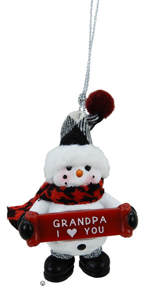 Cozy Snowman Ornament - Grandpa I ♥ You - The Country Christmas Loft