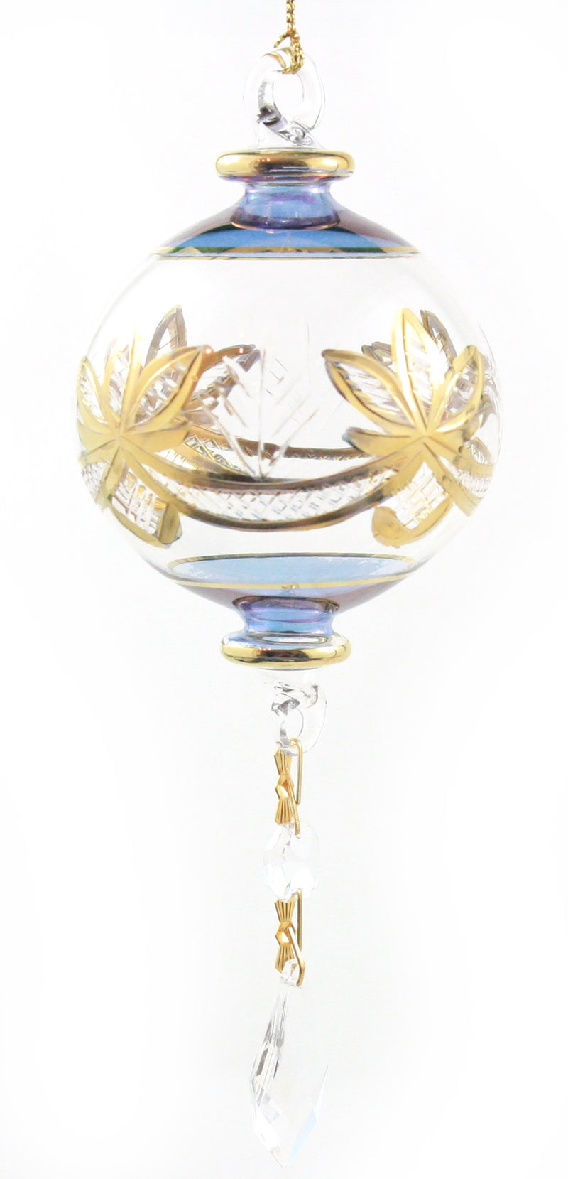 Special Etching Crystal Ball with Dangles Ornament - Blue