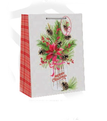 Country Christmas Gift Bag - Medium - Poinsettia Jar - The Country Christmas Loft